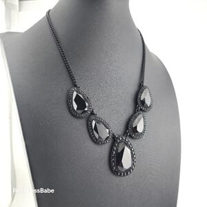 Vintage Trifari Black Teardrop Statement Necklace – Adjustable 16-18" Length